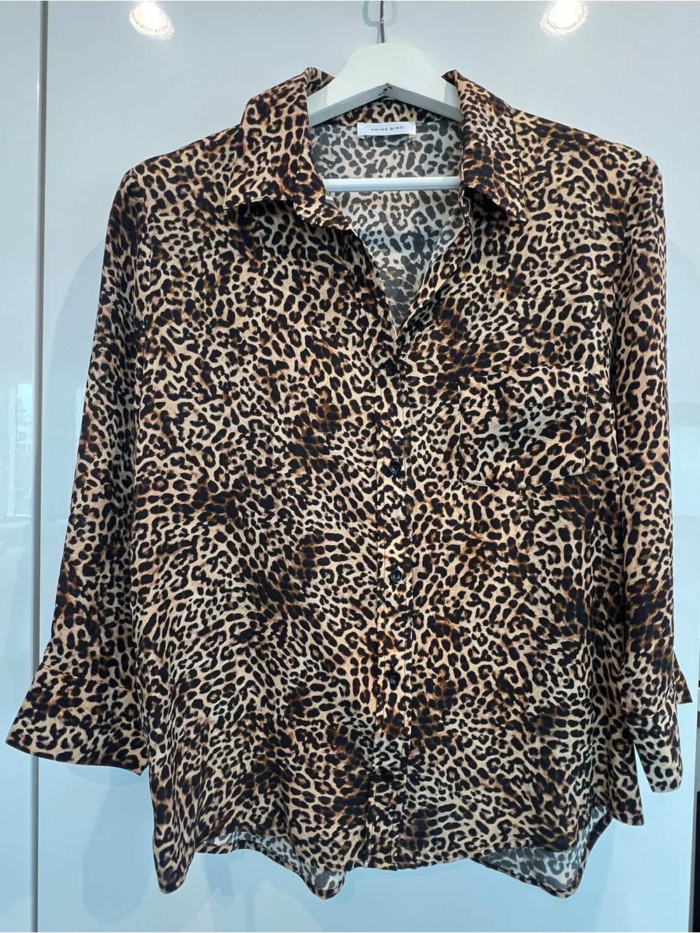 Anine Bing Leopard Print Button-Down Shirt Brown Tan Black – Size S